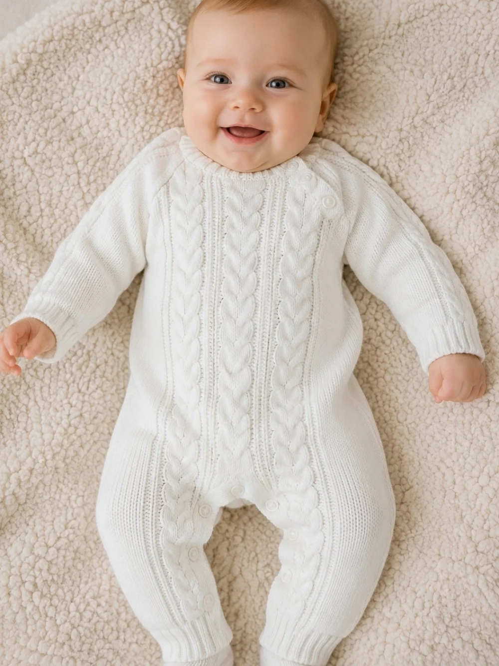 Ciraf Baby Cable Knit Romper White 100% Cotton Size 62 (2-4M) One Piece